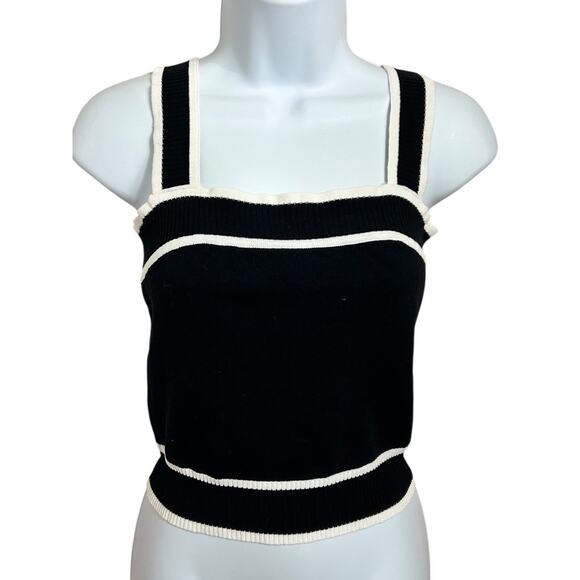 Sweater Tank Top Sz Small Black White Sleeveless Blouse Ribbed Sweater - Picture 6 of 7